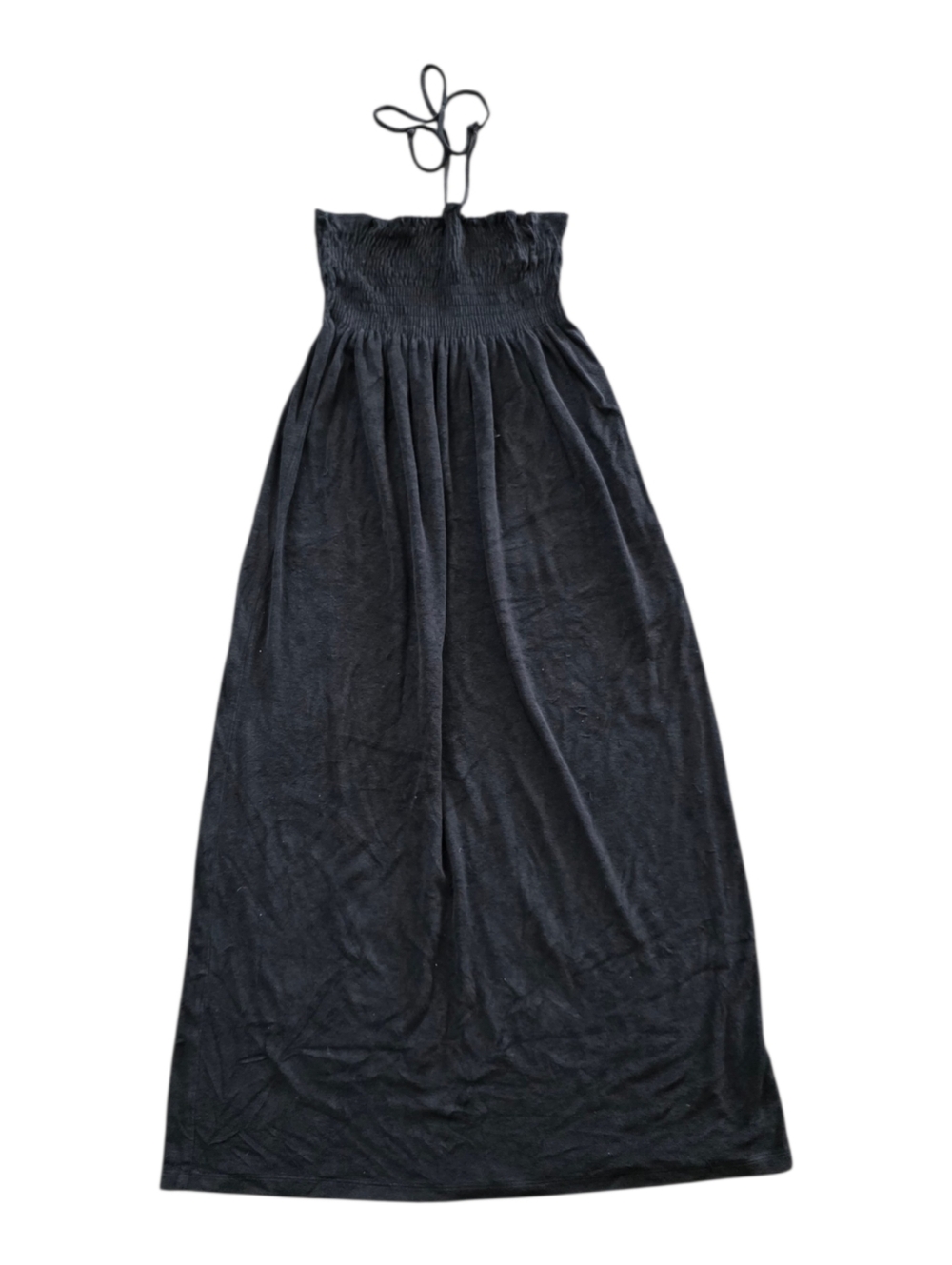 J. Jill Black Strapless Terry Smocked Maxi Dress with Halter Tie L
